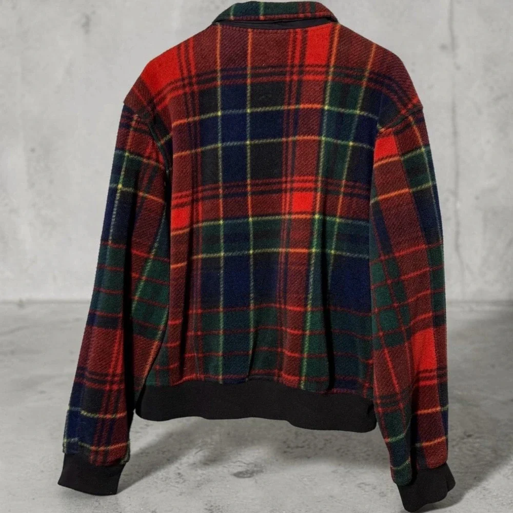 Vintage 90s Polo Ralph Lauren Tartan Plaid Fleece Bomber Jacket Mens L USA Made